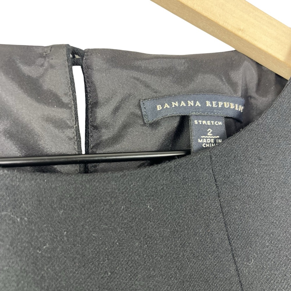 Banana Republic Black Wool Silk Trim Sleeveless Sheath Dress‎ Size 2 Stretch - Picture 4 of 10